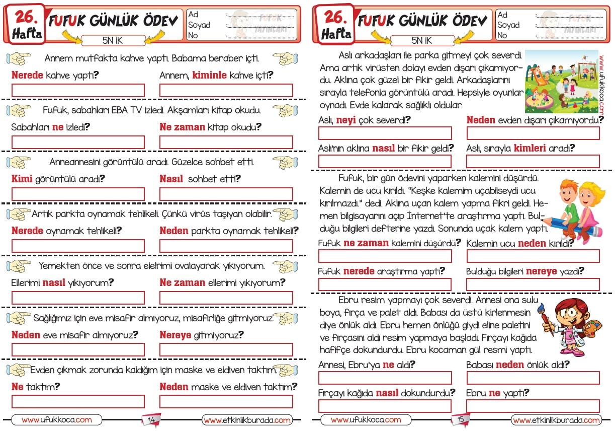 2.Sınıf FUFUK Günlük Ödev Serisi - 26.Hafta [ 2.Dönem 8.Hafta ]